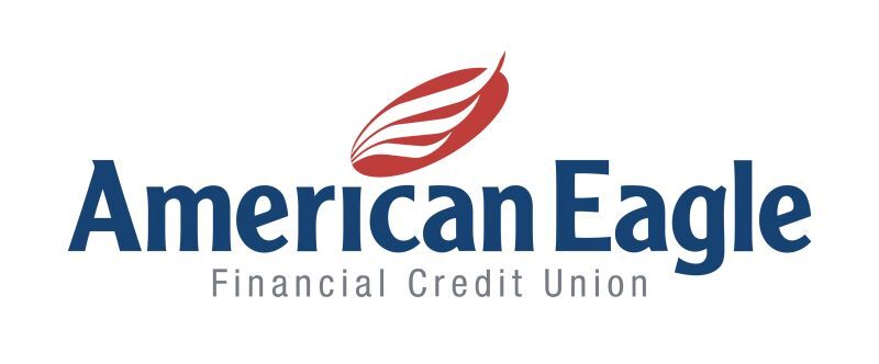 Logo of American Eagle Financial Credit Union, featuring a stylized red and white eagle feather above the blue text "American Eagle" and gray text "Financial Credit Union" below.